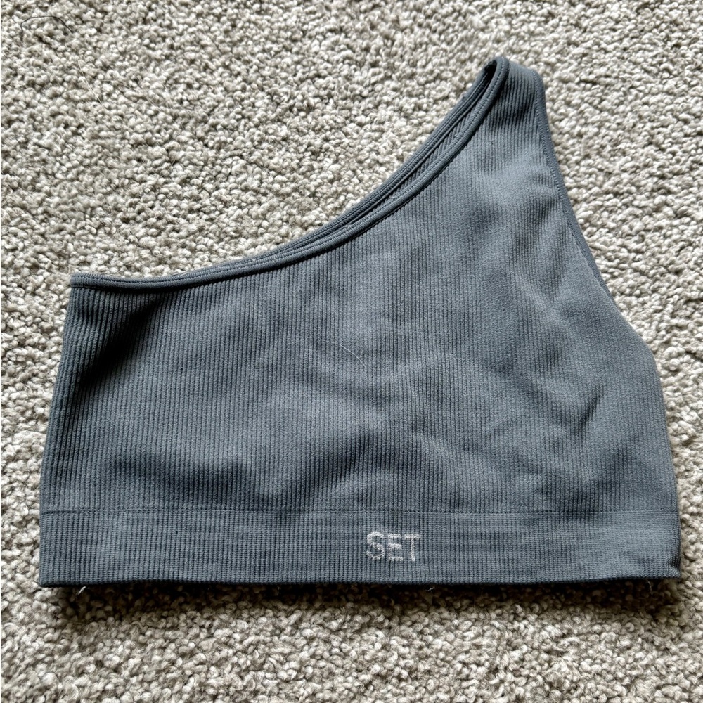 Set Active Gray Ribbed Sports Bra